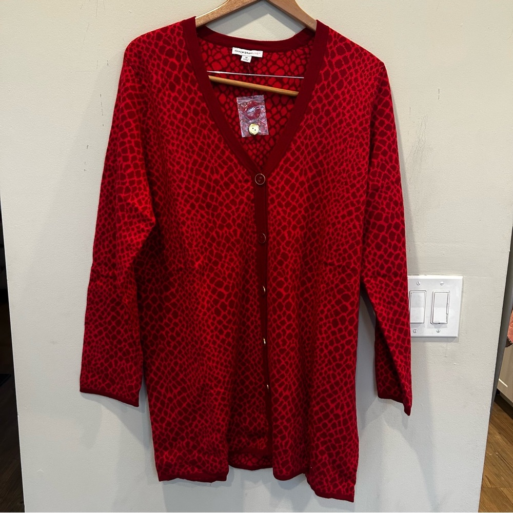 NWT Isaac Mizrahi Live Red Animal Print Cardigan Size 1X